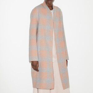 NEW! By Malene Birger Carolas Wool Blend Felt Coat in Blush Buffalo Check 40 TP2